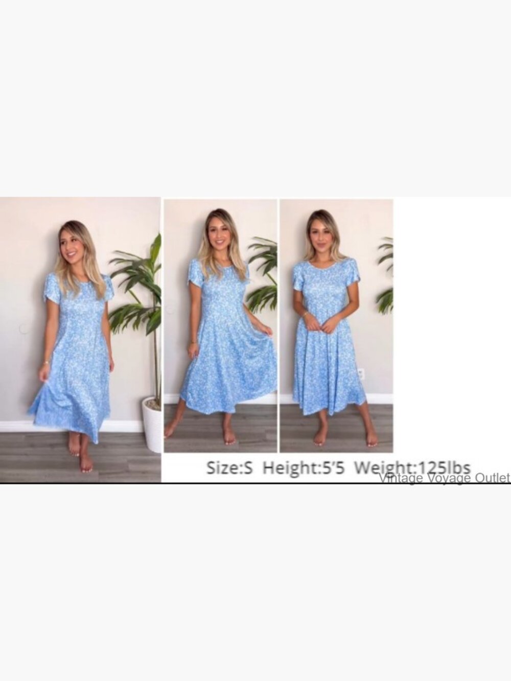 Short Sleeve Flare Midi Dress Loose Flowy Beach Sundress - Picture 6 of 7